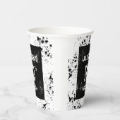 Grunge Paint Splatter Black & White Birthday Papieren Bekers (Rechts)