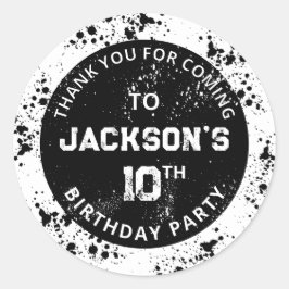 Grunge Paint Splatter Black & White Birthday Ronde Sticker