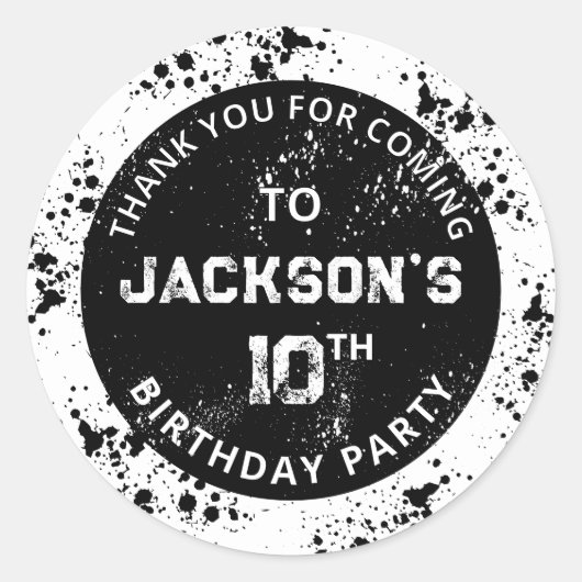 Grunge Paint Splatter Black & White Birthday Ronde Sticker (Voorkant)