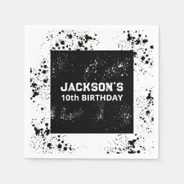 Grunge Paint Splatter Black & White Birthday Servet