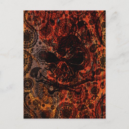 Grunge Paisley and Fire Skull and Crossbones Briefkaart (Voorkant)