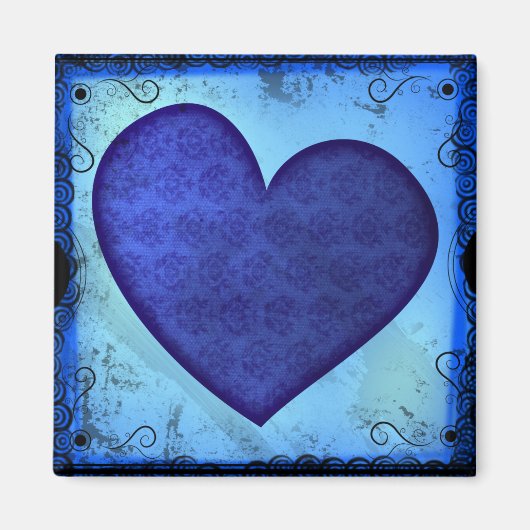 Grunge Paisley Blauw Hart Magneet (Voorkant)