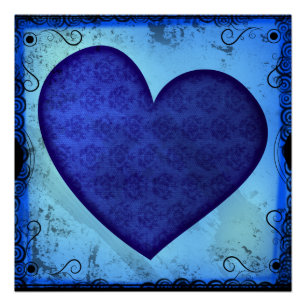 Grunge Paisley Blauw Hart Perfect Poster