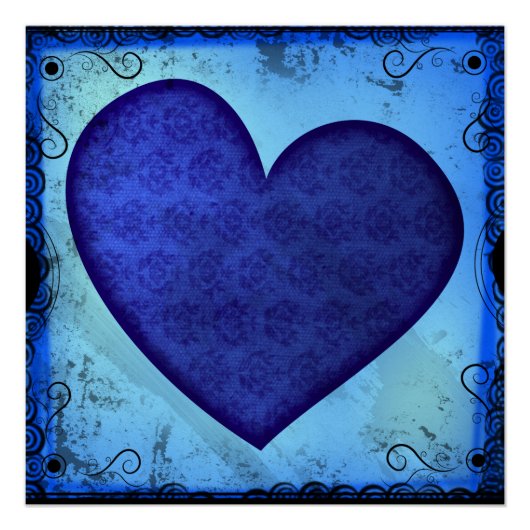 Grunge Paisley Blauw Hart Perfect Poster (Voorkant)