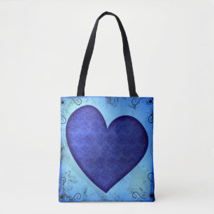 Grunge Paisley Blauw Hart Tote Bag