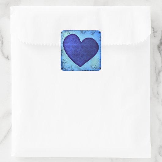 Grunge Paisley Blauw Hart Vierkante Sticker (Tas)