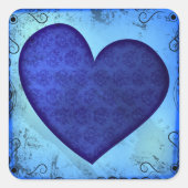 Grunge Paisley Blauw Hart Vierkante Sticker (Voorkant)