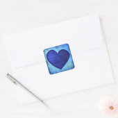 Grunge Paisley Blauw Hart Vierkante Sticker (Envelop)
