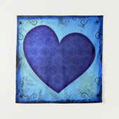 Grunge Paisley Blauw Hart Wandkleed (Voorkant (horizontaal))