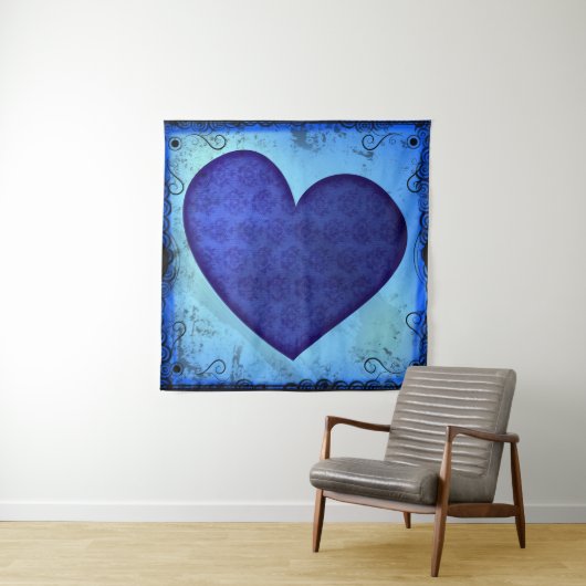 Grunge Paisley Blauw Hart Wandkleed (In Situ (horizontaal))