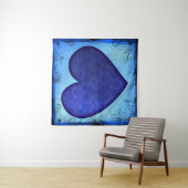 Grunge Paisley Blauw Hart Wandkleed (In situ)
