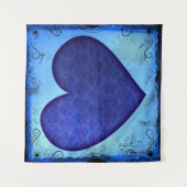 Grunge Paisley Blauw Hart Wandkleed (Voorkant)