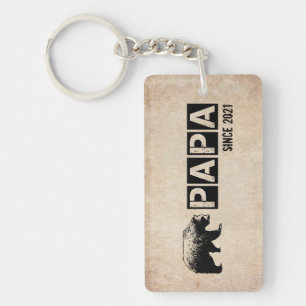 Grunge Papa Beer Sinds 2021, Zwart Sleutelhanger