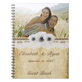 Grunge Paper, White Anemone, Lace, Guest Book Notitieboek