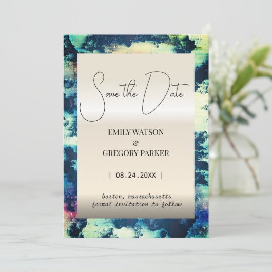 Grunge Patina  roest metallic Save the Date (Staand voorkant)