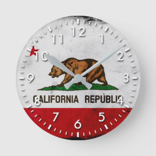 Grunge Patriotic California State Flag Ronde Klok