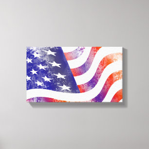 Grunge patriotic stromend Amerikaanse vlag, Old Gl Canvas Afdruk