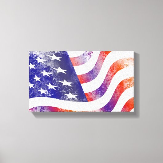 Grunge patriotic stromend Amerikaanse vlag, Old Gl Canvas Afdruk (Voorkant)