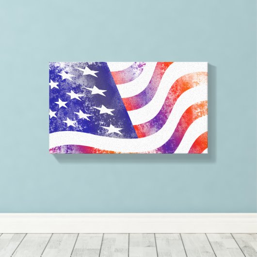 Grunge patriotic stromend Amerikaanse vlag, Old Gl Canvas Afdruk (Insitu (Houten vloer))