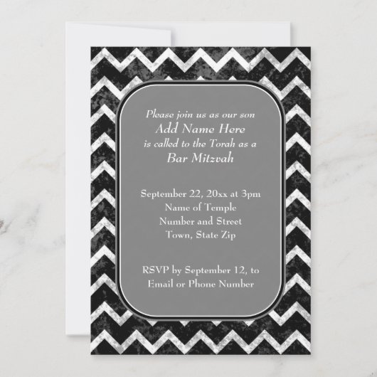 Grunge Pattern Black and White Chevron Bar Mitzvah Kaart (Voorkant)