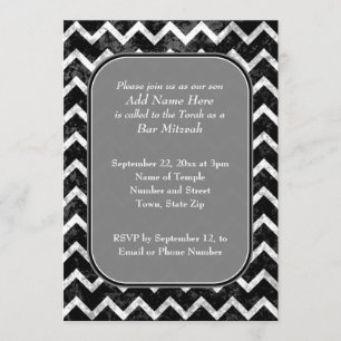 Grunge Pattern Black and White Chevron Bar Mitzvah Kaart