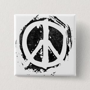 Grunge Peace Symbol Vierkante Button 5,1 Cm