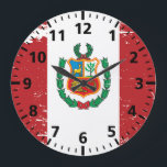 Grunge Peru Flag Grote Klok<br><div class="desc">Grunge Peru Flag. Voel u vrij om het ontwerp aan te passen aan uw eigen voorkeuren. U kunt de ontwerplocatie, -oriëntatie, achtergrondkleuren en -grootte wijzigen. Ook, kunt u uw eigen tekst toevoegen, of slogan plaatste zijn doopvont, plaats en grootte, allen om het ultieme persoonlijke cadeau voor u en uw dierbaren...</div>