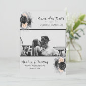 Grunge Photo Black Floral Flat Save the Date Kaart (Staand voorkant)