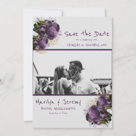 Grunge Photo Paarse Floral Flat Save the Date Kaar