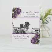 Grunge Photo Paarse Floral Flat Save the Date Kaar (Staand voorkant)