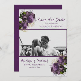Grunge Photo Paarse Floral Flat Save the Date Kaar