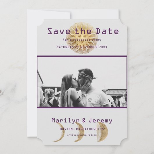 Grunge Photo Paarse Zodiac Flat Save the Date (Voorkant)