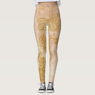 *~* Grunge Pink Gold Glitter Distress Golden Leggings