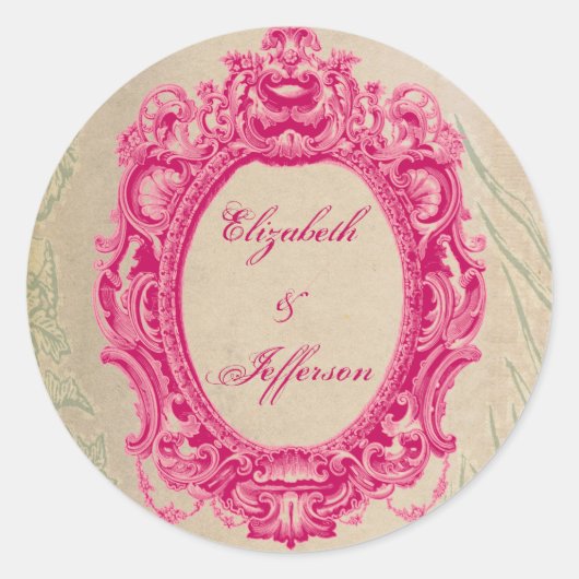 Grunge Pink Lijst Monogrammus Stickers (Voorkant)