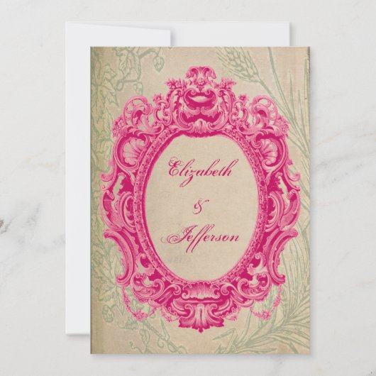 Grunge Pink Lijst Wedding Invitations Kaart (Voorkant)