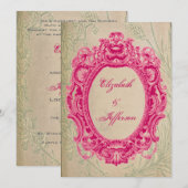 Grunge Pink Lijst Wedding Invitations Kaart (Voorkant / Achterkant)