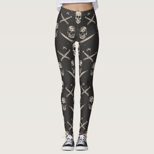 Grunge Pirate Skulls Patroon Leggings (Voorkant)