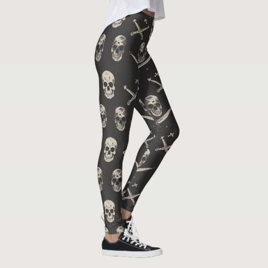 Grunge Pirate Skulls Patroon Leggings (Rechts)