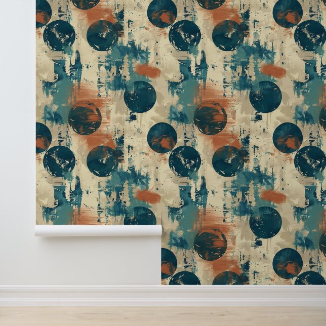 Grunge Polka Dot Blue Ball Brown krassen Modern Behang (Applicatie)
