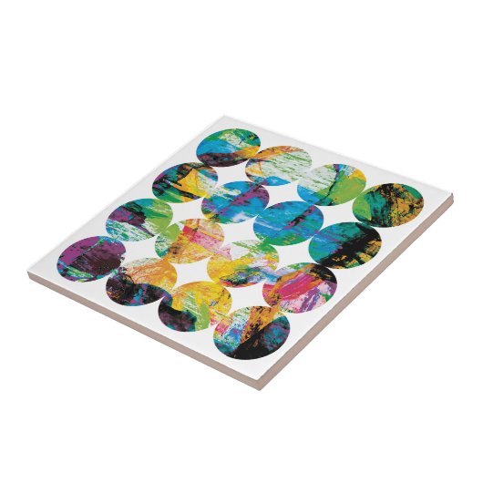 Grunge Polka Dot Colorful Black Circle Abstract Tegeltje (Zijkant)