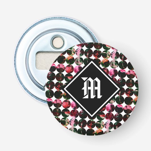 Grunge polka dots Black Red White Abstract. Button Flesopener (Voorkant)