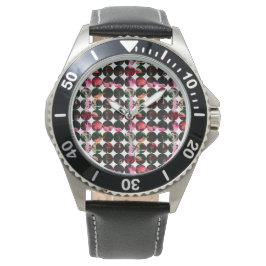 Grunge polka dots Black Red White Abstract. Horloge