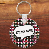 Grunge polka dots Black Red White Abstract. Sleutelhanger (Voorkant)