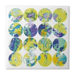 Grunge polka stip gele blauwe zuurcirkel abstract. tegeltje