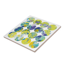 Grunge polka stip gele blauwe zuurcirkel abstract. tegeltje
