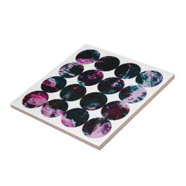 Grunge polka stip roze noir cirkel zwart abstract. tegeltje