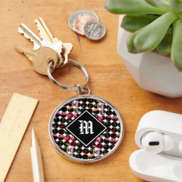 Grunge polka stippen Zwart Rood Wit Abstract. Sleutelhanger