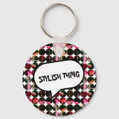 Grunge polka stippen Zwart Rood Wit Abstract. Sleutelhanger (Voorkant)