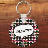 Grunge polka stippen Zwart Rood Wit Abstract. Sleutelhanger (Voorkant)