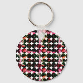Grunge polka stippen Zwart Rood Wit Abstract. Sleutelhanger (Achterkant)